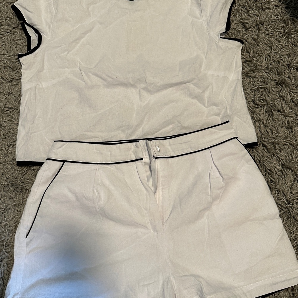 Commense White Blouse with Black Trim